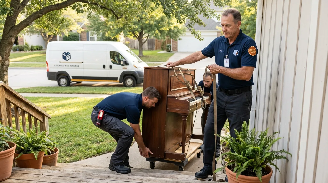 Licensed piano movers securing grand piano in Lovettsville, VA